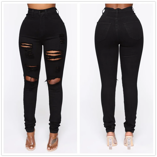 New Black Ripped High Waist Jeans