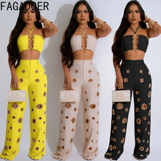 Sexy Solid Hole Wide Leg Pants Streetwear