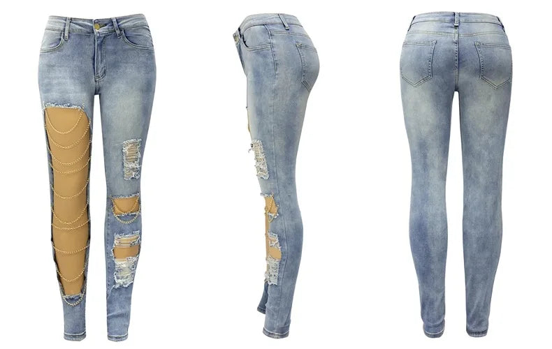 "Urban Edge: Chain Detail Pencil Jeans"