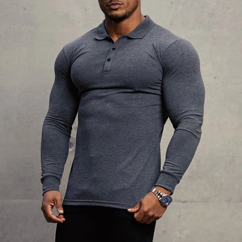 "Active Comfort: Men's Stretch Cotton Long Sleeve Shirt"