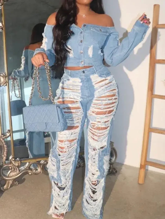 Sexy Women's High Waist Ripped Jeans